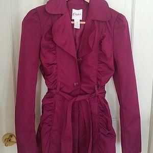 Beautiful Candy fushia satin trench coat w/pocket